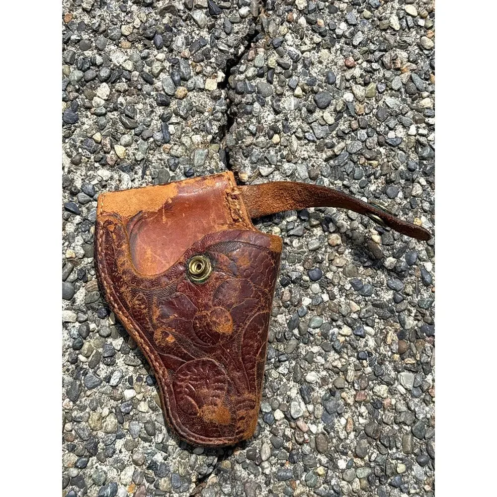 Hand tooled Leather Holster with snap clasp brown floral handmade vintage Vtg